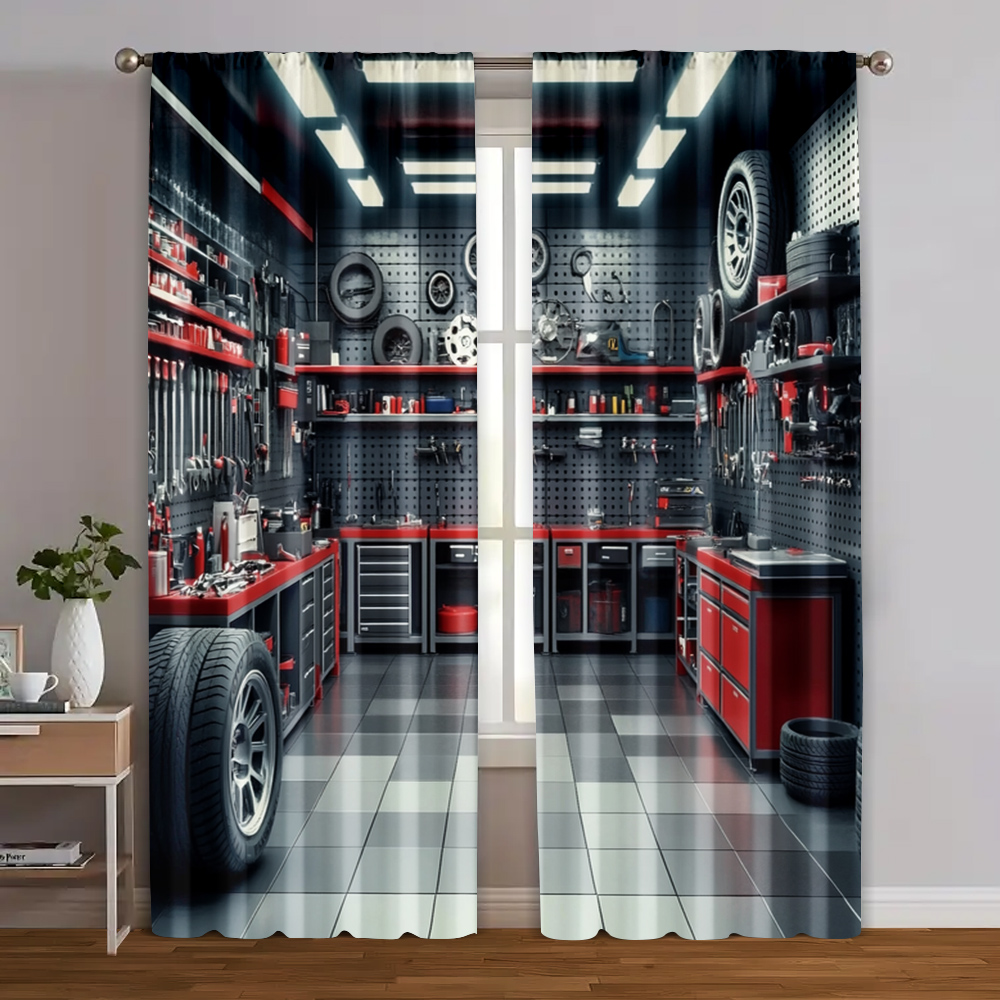 2pcs, Curtains Digital Printed - Workshop Tools Youtube ulasan dan harga